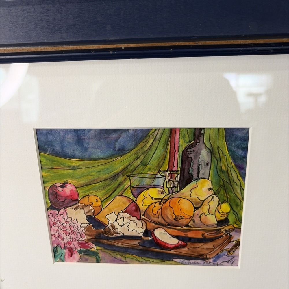 "Pears" Still Life by Linda Drake Original Watercolor Signed Framed Matte 4"x5"